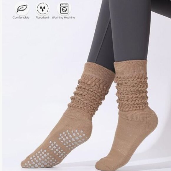 4 Pairs Grip Pilates Socks for Women, Non Slip Yoga Slouch Socks Barre Workout - Picture 4 of 9